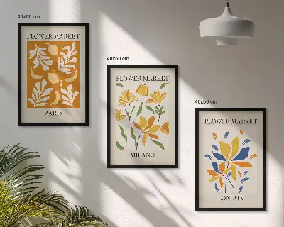 Three-piece floral wall art set featuring Paris, Milan, and London designs