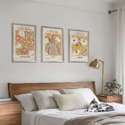 Set of 3 framed wall art pieces Floral patterns Amsterdam Paris London