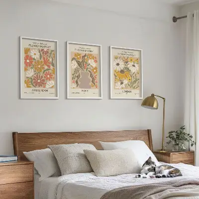 Set of 3 framed wall art pieces featuring floral patterns of Amsterdam, Paris, and London