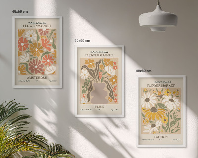 Set of 3 framed wall art pieces Floral patterns Amsterdam Paris London
