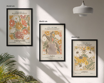 Set of 3 framed wall art pieces Floral patterns Amsterdam Paris London