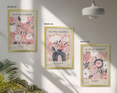 Wall art set Floral motifs Tokyo London Paris