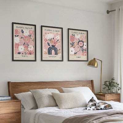 Wall art set Floral motifs Tokyo London Paris
