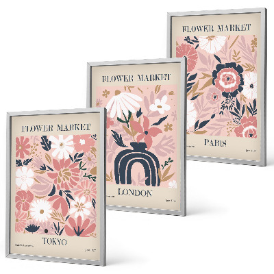 Wall art set Floral motifs Tokyo London Paris