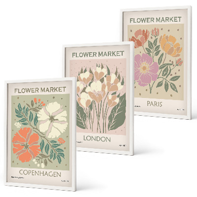 Three-piece wall art piece Floral Posters Copenhagen London Paris