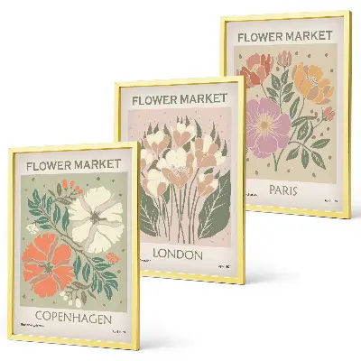 Three-piece floral wall art set featuring Copenhagen, London, and Paris prints