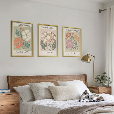 Three-piece wall art piece Floral Posters Copenhagen London Paris
