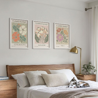 Three-piece wall art piece Floral Posters Copenhagen London Paris