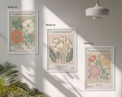 Three-piece wall art piece Floral Posters Copenhagen London Paris