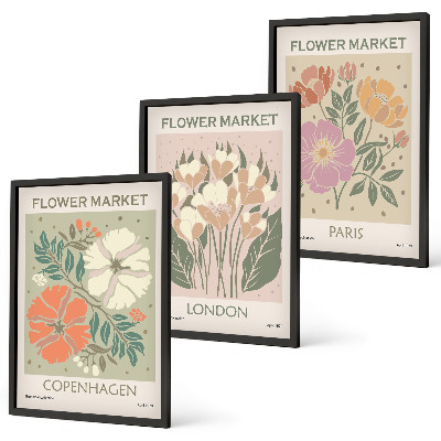 Three-piece wall art piece Floral Posters Copenhagen London Paris