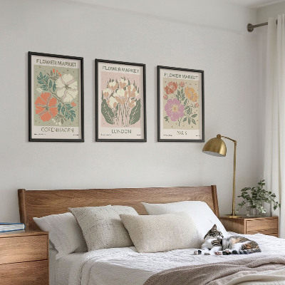Three-piece wall art piece Floral Posters Copenhagen London Paris