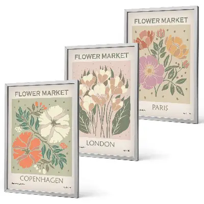 Three-piece floral wall art set featuring Copenhagen, London, and Paris prints