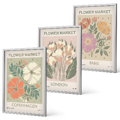 Three-piece wall art piece Floral Posters Copenhagen London Paris
