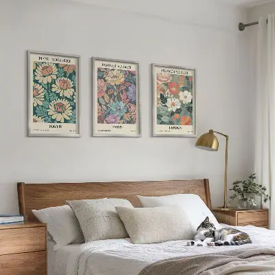 Flower Posters of Tokyo, Paris, and London set of 3 framed wall art pieces
