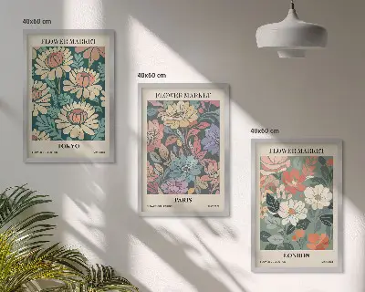Flower Posters of Tokyo, Paris, and London set of 3 framed wall art pieces
