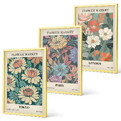 Flower Posters of Tokyo, Paris, and London set of 3 framed wall art pieces