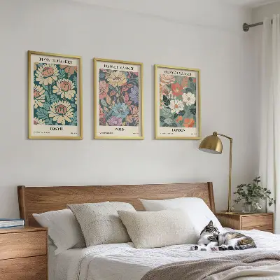 Flower Posters of Tokyo, Paris, and London set of 3 framed wall art pieces