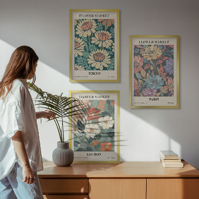Set of 3 framed wall art pieces Flower Posters Tokyo Paris London