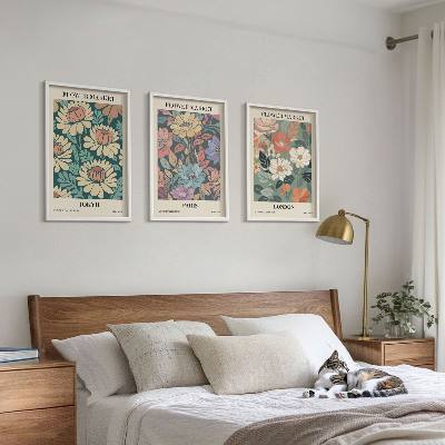 Set of 3 framed wall art pieces Flower Posters Tokyo Paris London