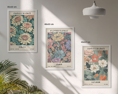 Set of 3 framed wall art pieces Flower Posters Tokyo Paris London