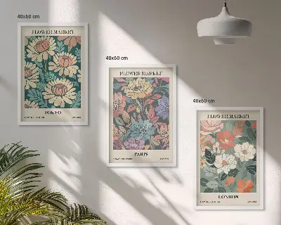Flower Posters of Tokyo, Paris, and London set of 3 framed wall art pieces