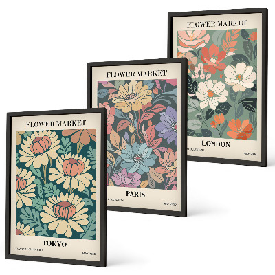 Set of 3 framed wall art pieces Flower Posters Tokyo Paris London