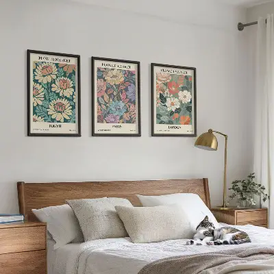 Flower Posters of Tokyo, Paris, and London set of 3 framed wall art pieces