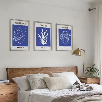 Set of 3 framed wall art pieces Stylish blue posters