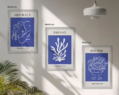 Set of 3 framed wall art pieces Stylish blue posters