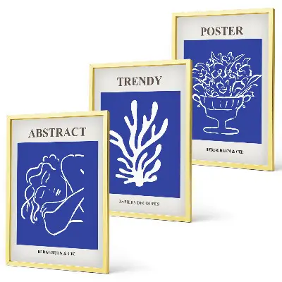 Set of 3 framed wall art pieces Stylish blue posters