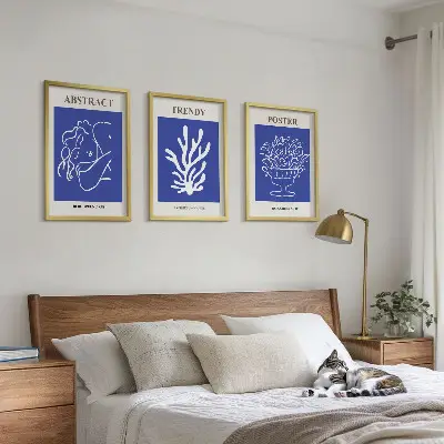 Set of 3 framed wall art pieces Stylish blue posters