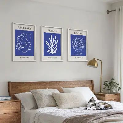 Set of 3 framed wall art pieces Stylish blue posters