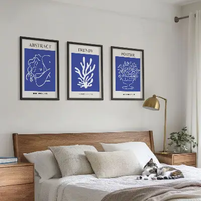 Set of 3 framed wall art pieces Stylish blue posters