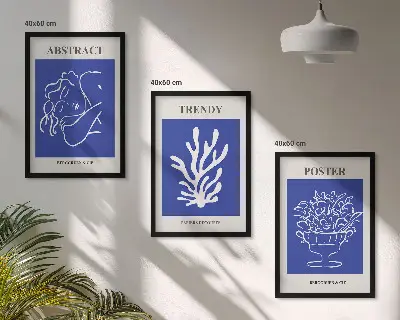 Set of 3 framed wall art pieces Stylish blue posters