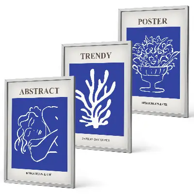 Set of 3 framed wall art pieces Stylish blue posters