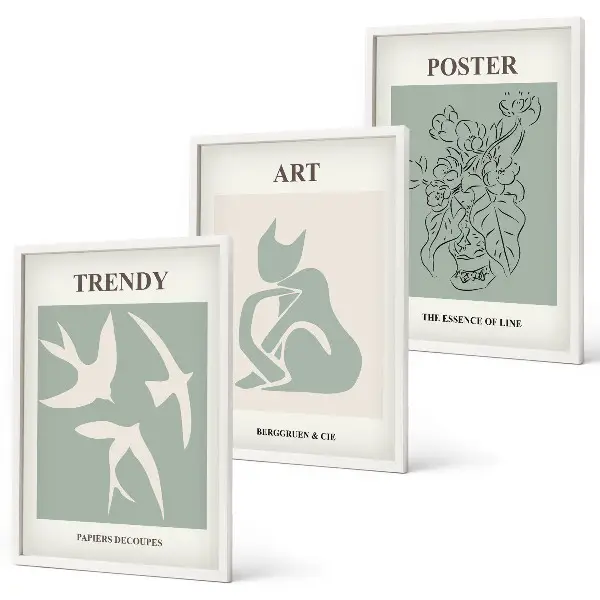 Set of 3 framed wall art pieces stylish Matisse illustrations