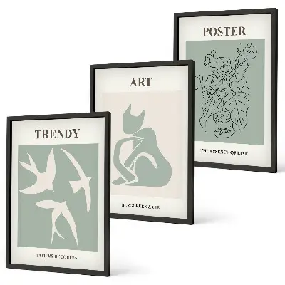 Set of 3 framed wall art pieces stylish Matisse illustrations