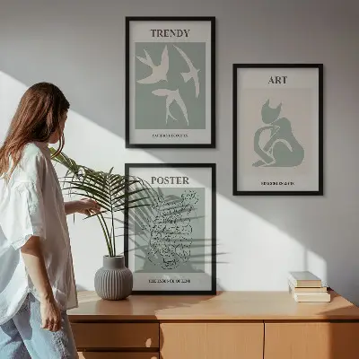 Set of 3 framed wall art pieces stylish Matisse illustrations