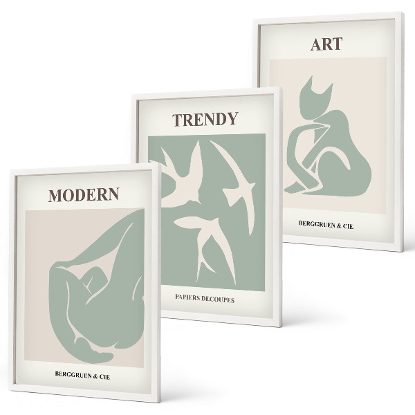 Set of 3 framed wall art pieces Matisse abstract figures