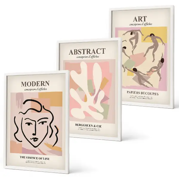 Three-piece wall art piece Stylish portraits in pastels
