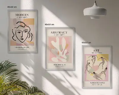 Three-piece wall art piece Stylish portraits in pastels
