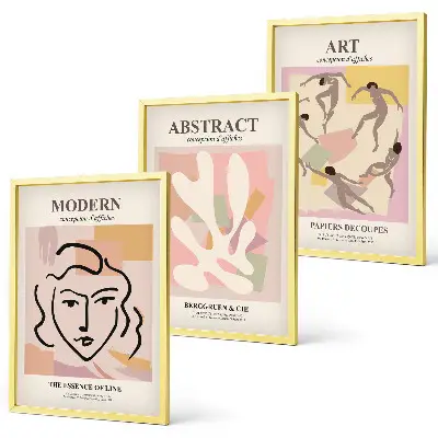 Three-piece wall art piece Stylish portraits in pastels