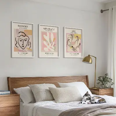 Three-piece wall art piece Stylish portraits in pastels