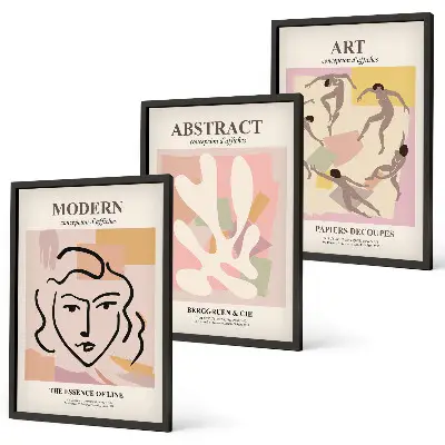 Three-piece wall art piece Stylish portraits in pastels