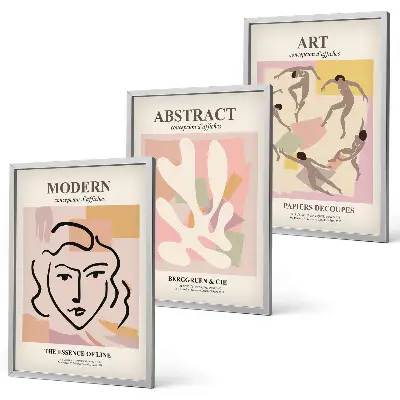 Three-piece wall art piece Stylish portraits in pastels