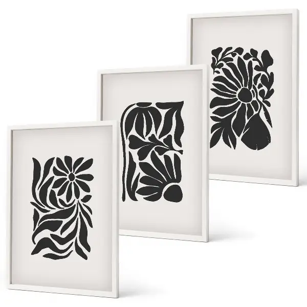Abstract plant patterns wall art set of 3 framed pieces