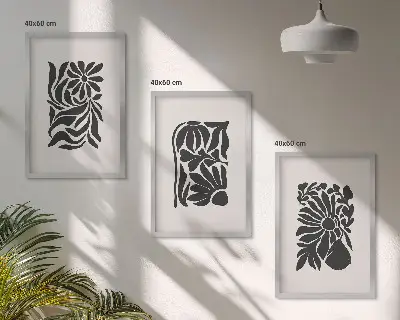 Abstract plant patterns wall art set of 3 framed pieces
