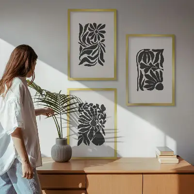 Abstract plant patterns wall art set of 3 framed pieces