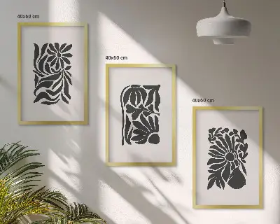 Abstract plant patterns wall art set of 3 framed pieces