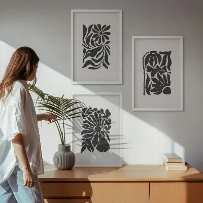 Abstract plant patterns wall art set of 3 framed pieces